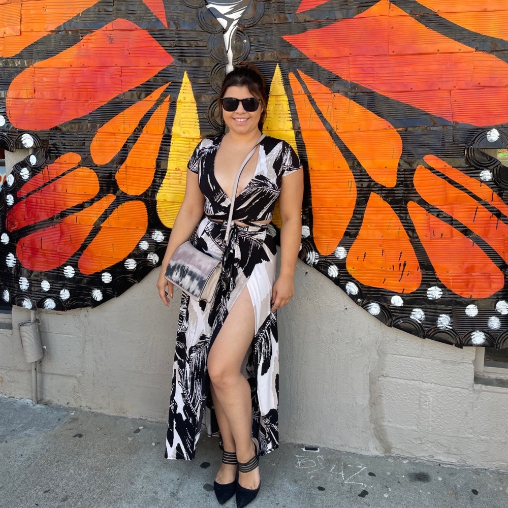 Tropical leaves crop top & maxi skirt 2 piece